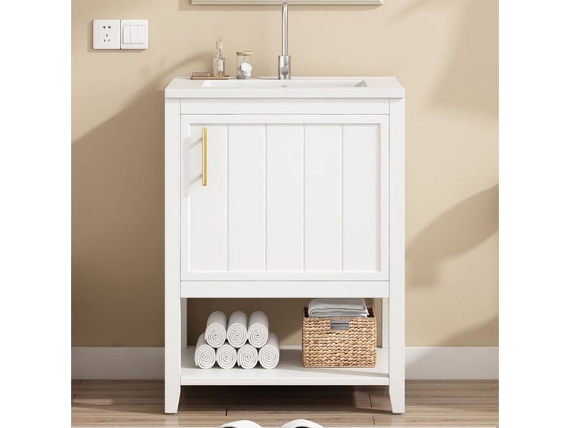  Meuble sous-lavabo avec lavabo en céramique - 60 cm - blanc - mdf - résistant aux rayures - facile à installer 61x47x87cm - Conforama B