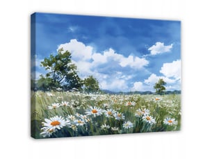 Tableau décoration murale impression sur toile fleurs prairie bleu - 120x80 cm - tableau décoration murale chambre et salon