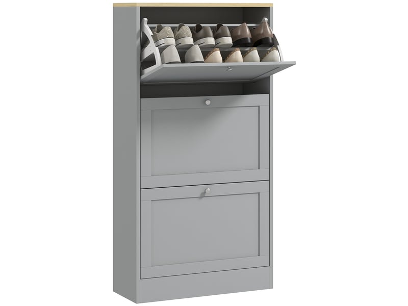  Meuble à chaussures étroit gris 3 tiroirs rabattables rangement 12-18 paires étagères réglables entrée 60x23,5x115cm T1003-01-12366 - Conforama C