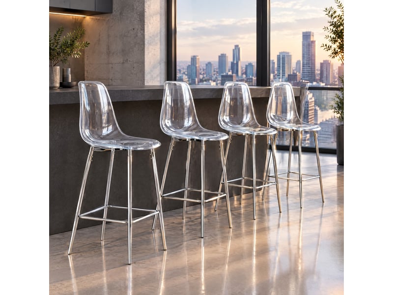  Tabourets de bar lot de 4 avec repose-pieds - lpospi - assise transparente, cuisinebar, plastique - argent  - Conforama B