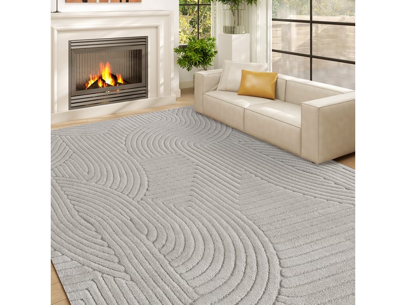  Tapis salon 230 x 160 cm, tapis à poils épais géométrique, gris, moelleux et antidérapant  - Conforama D