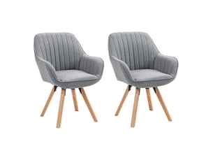 Lot de 2 chaise salle à manger scandinave fauteuil coiffeuse siège pivotant avec accoudoirs rembourré en tissu pieds en bois massif, gris