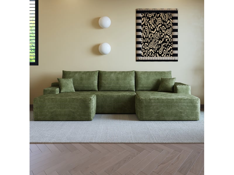  Canapé d'angle modulaire 270x175x83 cm 4 places avec méridienne en l vert  - Conforama C