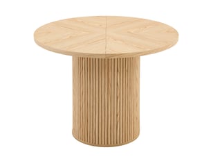 Table ronde ø100 cm 4 segments en mdf bois clair, pieds cylindriques avec rangement, 4 à 6 personnes