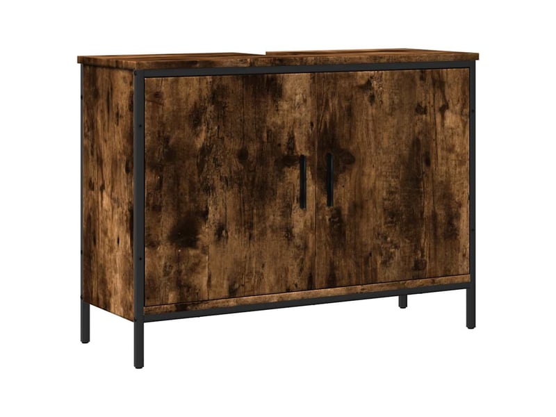  Armoire lavabo salle de bain, meuble de rangement chêne fumé 80x30x60 cm shl1842  - Conforama A