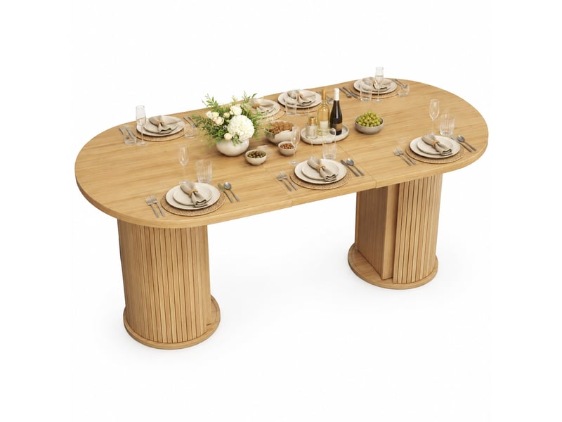 Table à manger extensible en mdf brun naturel avec rangement dissimulé, 150-190 x 80 x 75 cm  - Conforama A