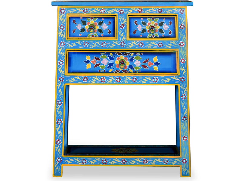  Buffet - bahut - meuble de rangement avec tiroirs bois massif de manguier peinture turquoise  - Conforama D