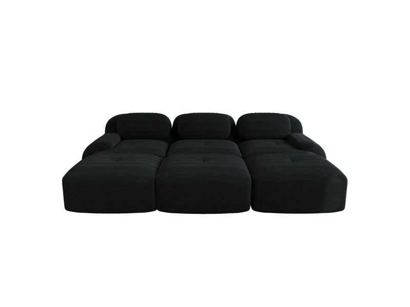  Canapé modulable modenvie 3 places avec 3 poufs velours côtelé noir 298 x 178 x 70 cm  - Conforama A