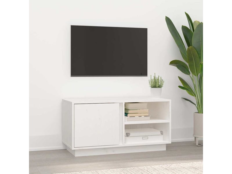  Meuble tv - banc tv - meuble de rangement blanc 80x35x40,5 cm bois de pin massif  - Conforama B