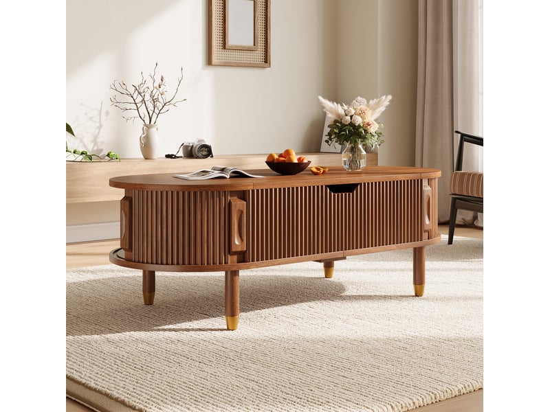  Table basse ovale 110x48x57 cm coloris noyer avec plateau relevable  - Conforama E