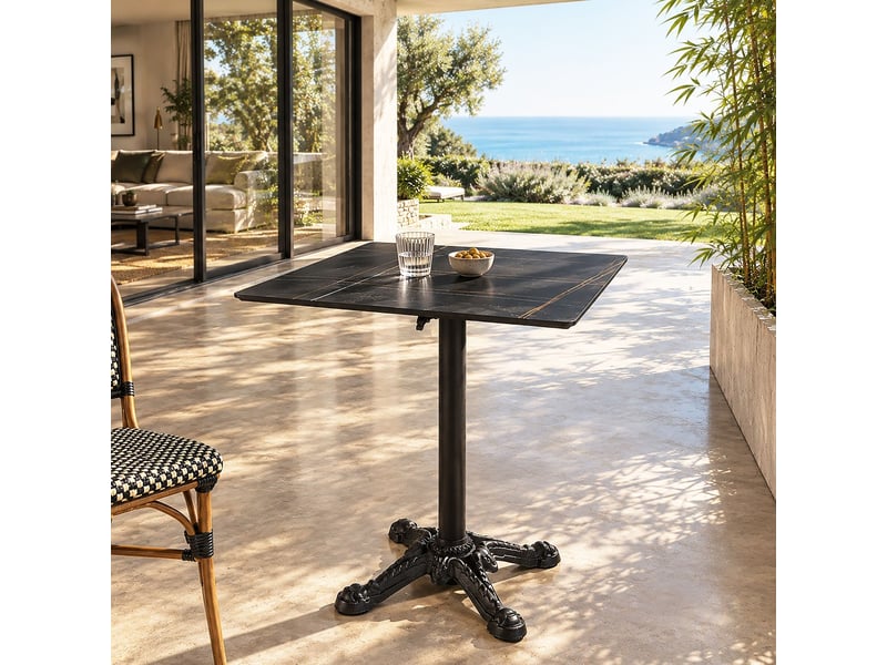  Icare - ensemble n°1: table bistrot 70x70cm pliable en céramique marbré noir  - Conforama E