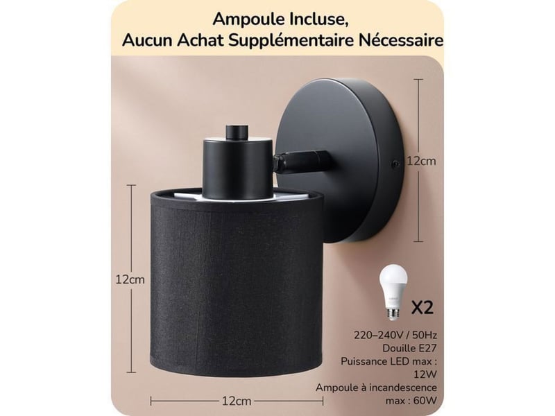  Applique murale led 2pcs orientable dimmable avec telecommande e27 3000-6500k 370618_AACSC59500_6_DROPFR - Conforama E