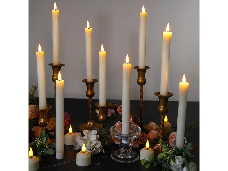  6 bougies flambeaux led rechargeables, avec télécommande, ivoire, sans flamme, décoration de noël  - Conforama B