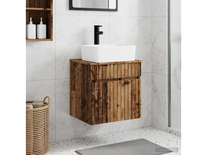 Meuble de lavabo mural, rangement salle de bain bois ancien 49x41x63 cm shl73 - Conforama B