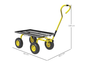 Chariot de transport jardin 94 x 48.5 x 100 cm roues tout terrain charge max 150 kg industriel épuré en acier jaune 21_0007113
