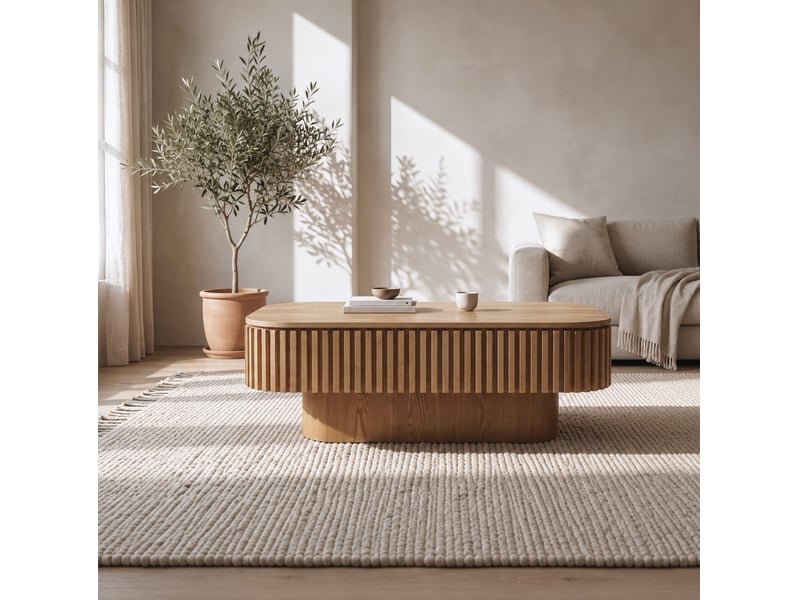  Table basse 98x60x35 cm en mdf plaqué bois avec rangement caché bois naturel chicfurn  - Conforama C