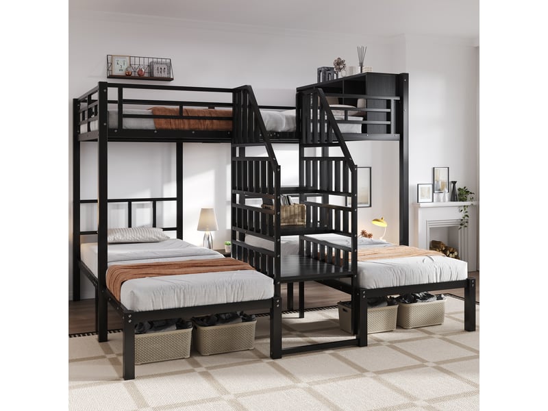  Lit superposé 90x200 cm, lit adulte avec structure en fer forgé, lit simple enfant, cadre de lit adulte, structure de lit, noir  - Conforama A