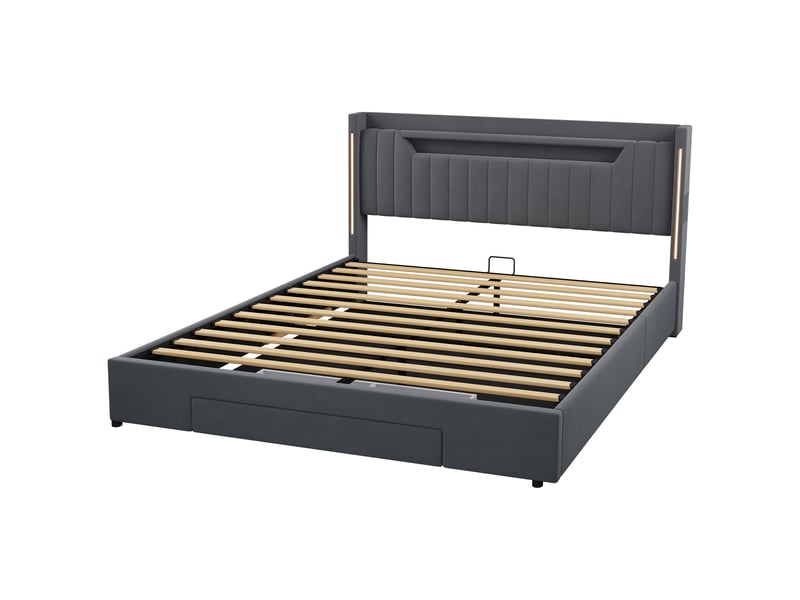  Lit double,180x200 cm,avec polsterauflage stauraum sous le lit avec schubladen,gris  - Conforama E