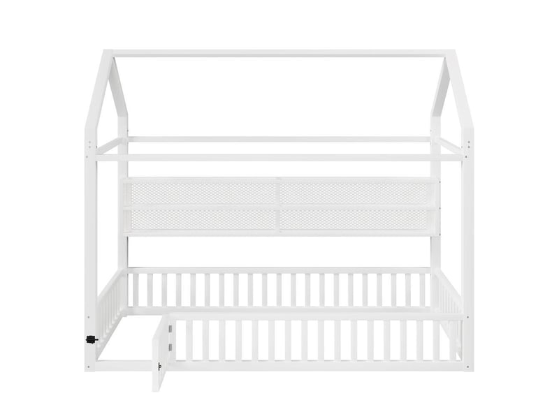  Lit cabane plateforme 90x200 cm, lit maison avec led 7 couleurs, barrière sécurité, structure métallique stable, blanc  - Conforama A