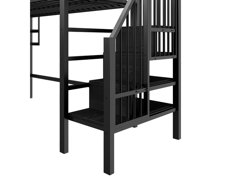  Lit mezzanine enfant 90x200 cm, échelle, garde-corps, espace de jeu, rangement, rangements inclus, métal noir sans matelas  - Conforama D