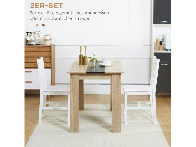  Lot de 2 chaises de salle à manger en bois 41 x 46,5 x 85,5 cm, blanches, dossier ouvert, structure stable  - Conforama E