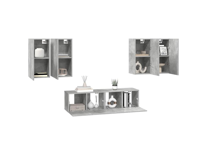  Ensemble de meuble tv - banc tv - meuble de rangement 6 pcs gris béton bois d'ingénierie  - Conforama C