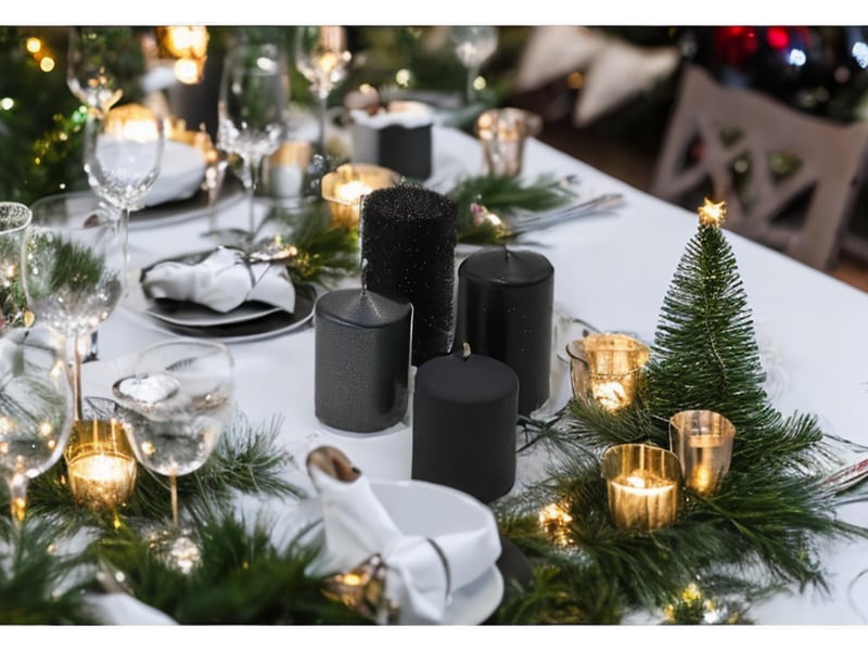  Lot de 4 bougies piliers, pour couronne de l'avent, de table, noir mat et paillettes noires, graduées de 5 x 5 x 5 cm à 5 x 9 cm (l x l x h)  - Conforama C