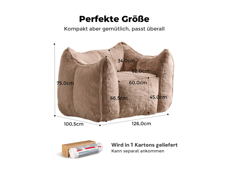 Fauteuil avec pouf repose-pieds, assise en mousse et structure sans cadre pour salon, en fourrure synthétique kaki - Conforama D