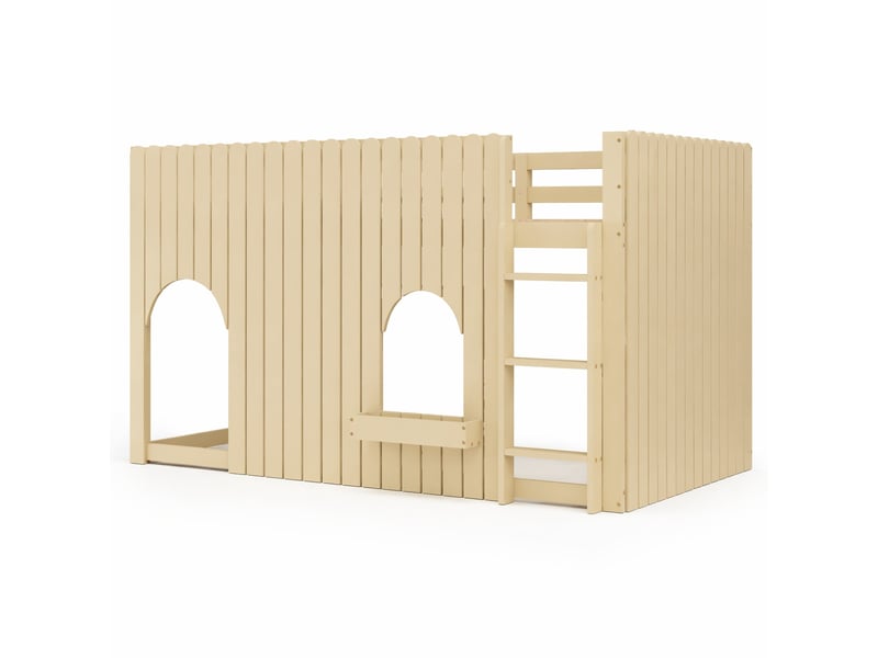  Lit mezzanine enfant 90x200 cm avec led multicolore, échelle et barrières, naturel  - Conforama A