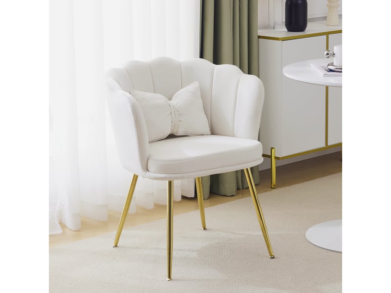  Fauteuil velours moderne dossier pétale avec coussin papillon et pieds métal doré pour salon chambre  - Conforama B