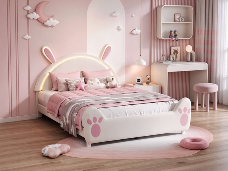 Lit enfant 140x200 cm ezssw, coloris crème et rose - Conforama B
