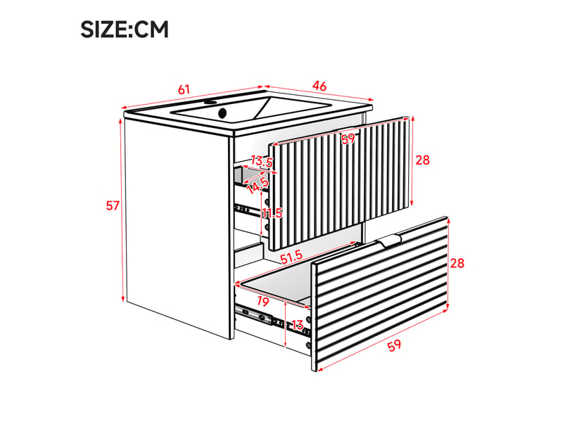  Meuble vasque suspendu 61x46x57 cm, 2 tiroirs, meuble de salle de bain, armoire de rangement, mdf vert menthe, moderne  - Conforama C