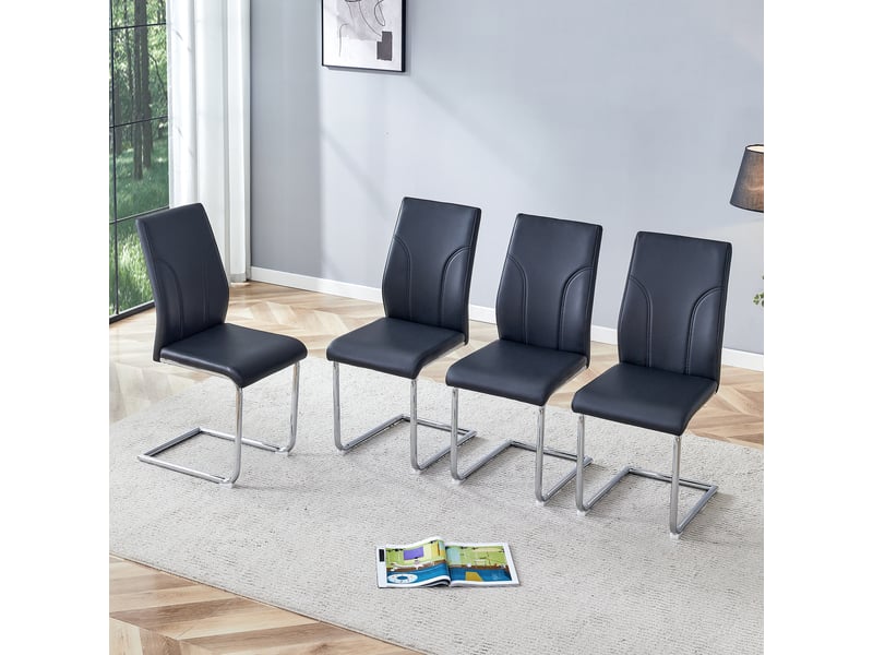  Lot de 2 chaises 40,6x40x95 cm salle à manger design moderne confortable revêtement pu noir, pieds en métal argenté  - Conforama R