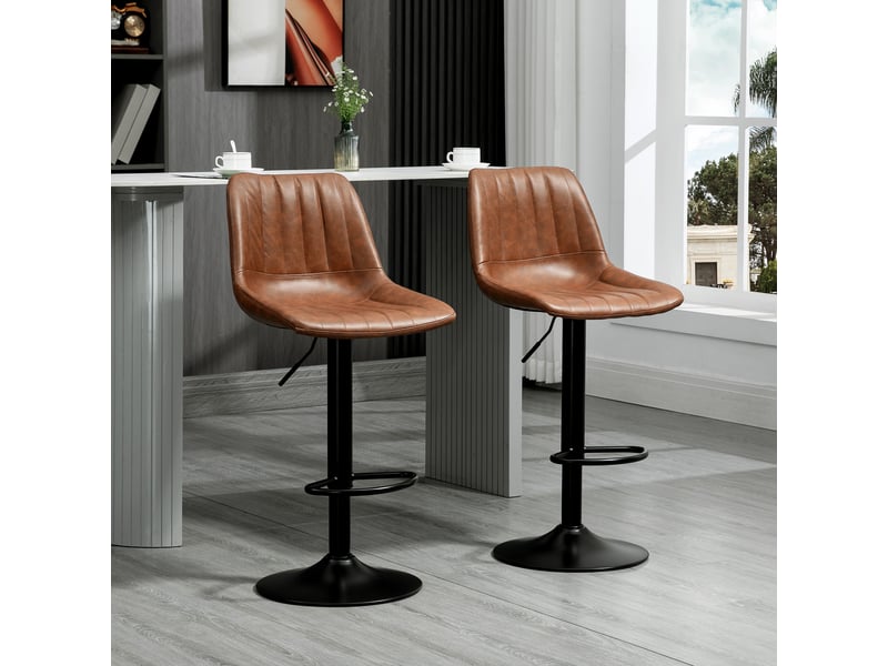  Ensemble de 2 tabourets de bar au design rétro, avec repose-pieds, hauteur réglable, 43 cm x 49,5 cm x 111 cm  - Conforama D