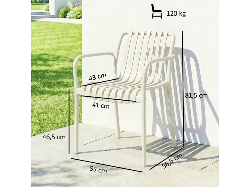  Lot de 4 chaises de jardin empilables,55x58,5x81,5 cm,plastique,blanc crème  - Conforama C