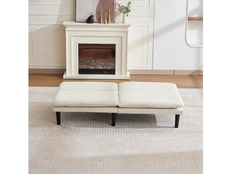  Canapé convertible 2 places 168 x 86 cm beige, velours côtelé, dossier réglable sans accoudoirs  - Conforama B