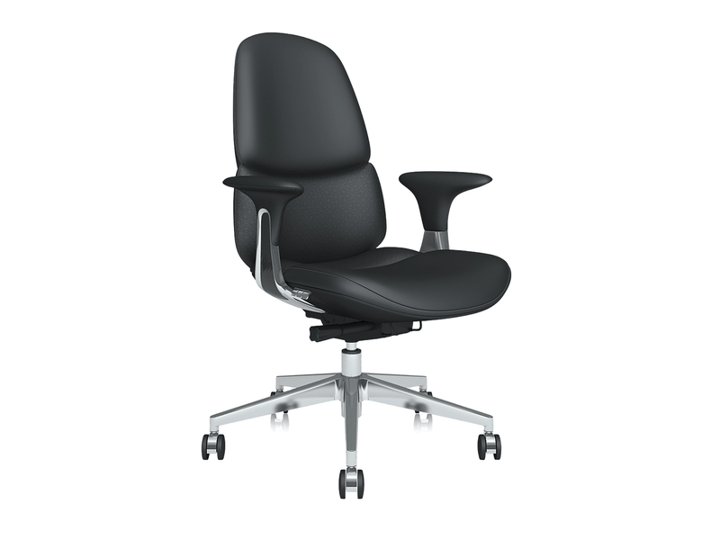 Chaise de bureau mi-dossier en cuir noir, mécanisme inclinable verrouillable jusqu'à 127°, 69 × 70 × 105 cm - Conforama E