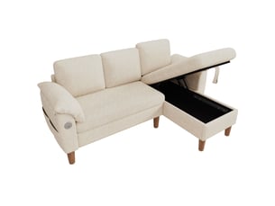 Canapé d'angle panoramique convertible <strong></strong> <strong>OPULERANE TRADING LTD</strong> 3 places Textilène beige avec coffre de rangement