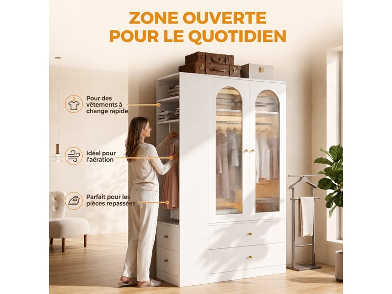 Armoire penderie grise 160 x 50 x 200 cm avec 2 tringles et 14 rangements - Conforama R