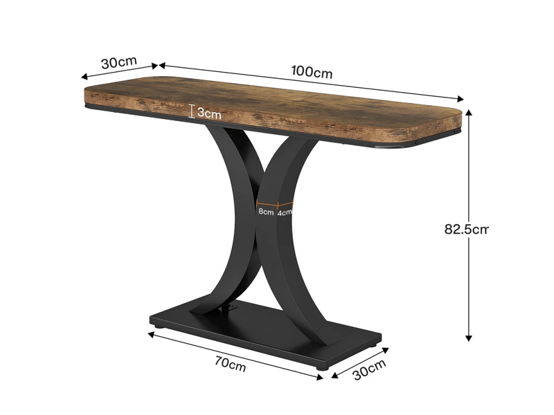  Console d'entrée industrielle avec plateau effet bois et piètement géométrique, en métal et bois, pour salon  - Conforama D