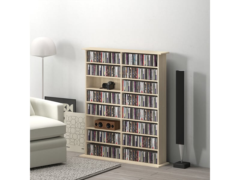  Rangements pour cd et dvd avec 16 compartiments et 12 étagères réglables capacité max. 720 cd396 dvd et blu-ray naturel  - Conforama B