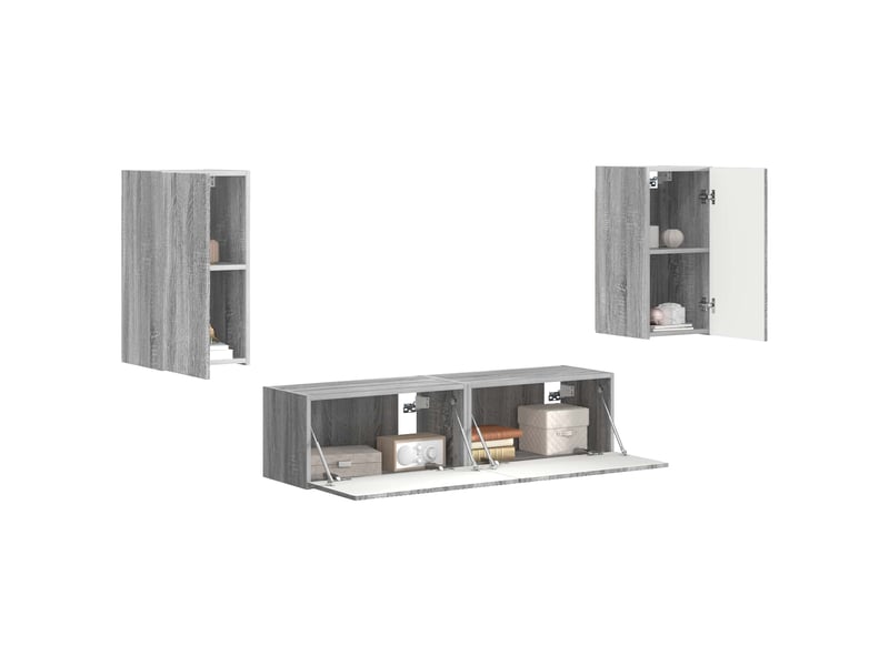  Ensemble meuble tv - banc tv - meuble de rangement 4 pcs gris sonoma bois d'ingénierie  - Conforama C