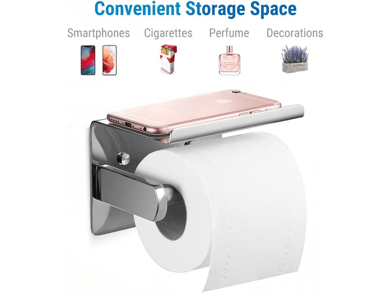  Porte-rouleau de papier toilette mural en acier inoxydable avec étagères spacieuses pour porte-rouleau de salle de bain  - Conforama C