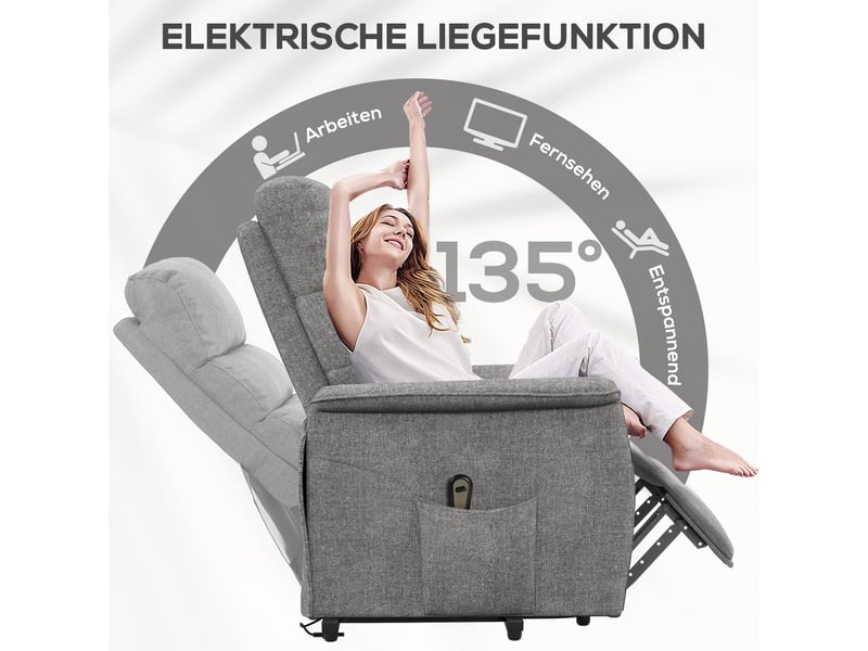 Fauteuil releveur électrique gris, fauteuil relax inclinable à 135°, avec repose-pieds pour salon et lecture - Conforama B