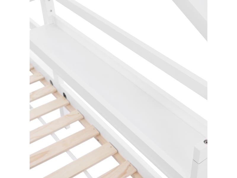  Lit cabane enfant 90x200 cm avec étagères, lit simple avec design en forme de cheminée, lit enfant rembourré, lit 1 personne, blanc  - Conforama W