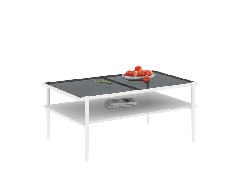  Table basse rectangulaire en verre trempé 97,5 x 61,5 x 45 cm, gris et blanc  - Conforama A