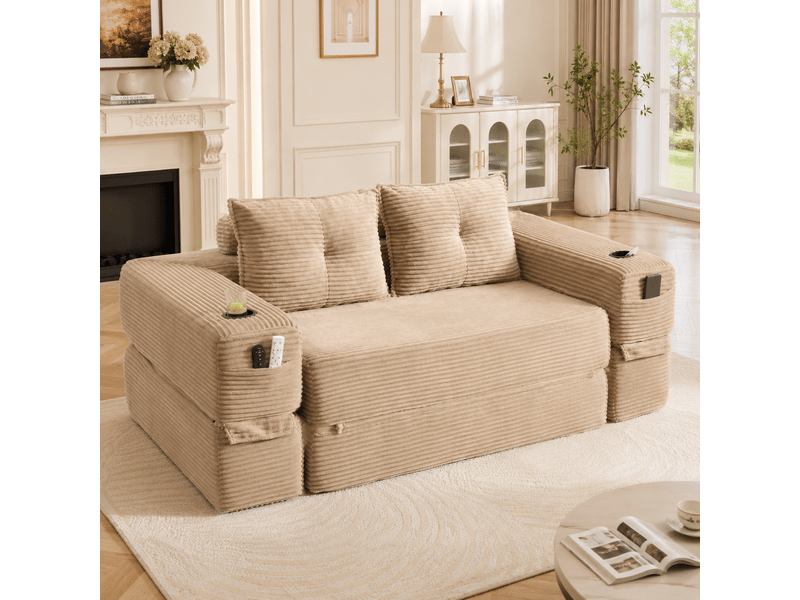 Canapé-lit 180x98x80 cm convertible, velours côtelé kaki  - Conforama B