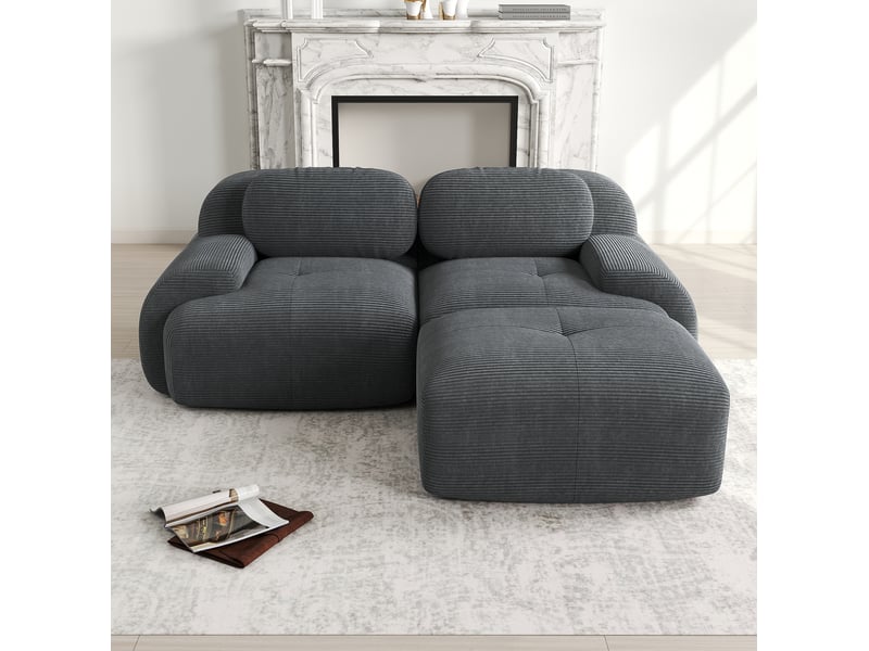  Canapé d’angle modulable modenvie 2 places en velours côtelé gris 208 x 178 x 70 cm  - Conforama E