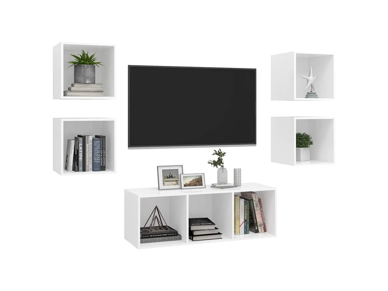  Ensemble de meuble tv - banc tv - meuble de rangement 5 pcs blanc bois d'ingénierie  - Conforama C
