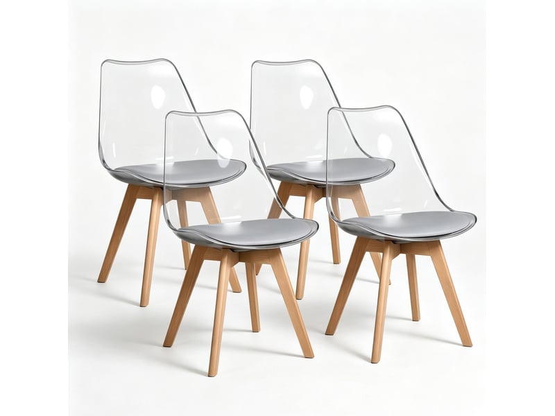  Lot de 4 chaises de salle à manger 42x42x83 cm – gris – assise en simili cuir et pieds en bois  - Conforama C